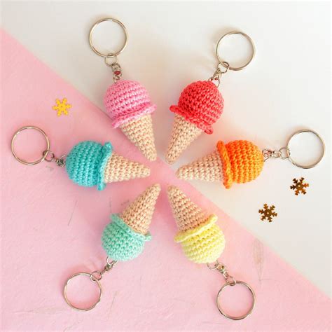 Ice cream keychain, Crochet keychain, Amigurumi keychain funny, Cute keychain food, Crochet key ...