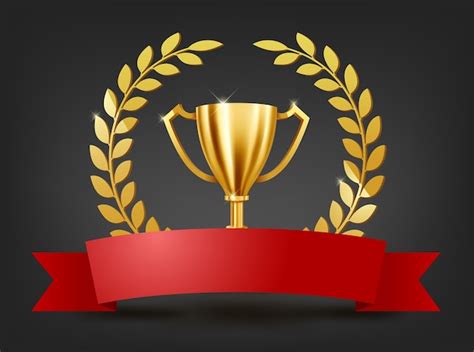 Premium Vector Realistic Golden Trophy With Text Space On Red Ribbon