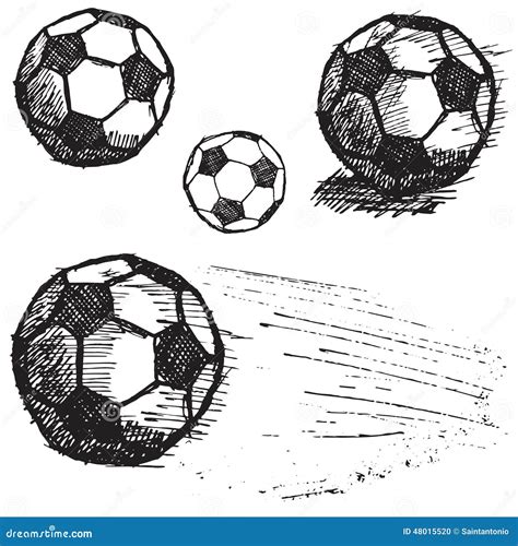 Football Soccer Ball Sketch Set Isolated On White Background Stock