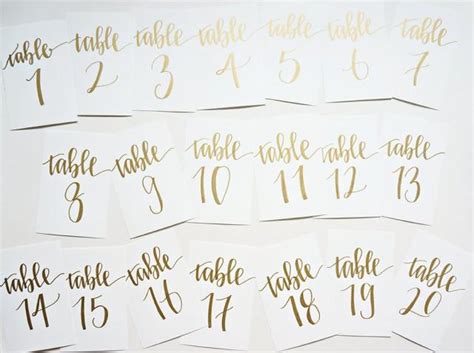 See more ideas about lettering fonts, lettering alphabet, lettering. Gold Calligraphy Wedding Table Numbers // Handwriting In Calligraphy Font For Wedding Decor ...