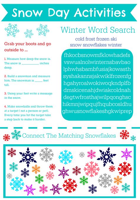 Snow Day Activity Sheet Free Adventures In Learning Snow Day