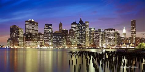New York City Skyline Lower Manhattan Financial District Sunset Pilings