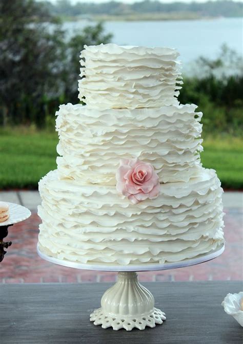 Elegant White Ruffled Wedding Cake Wedding Cakes With Flowers