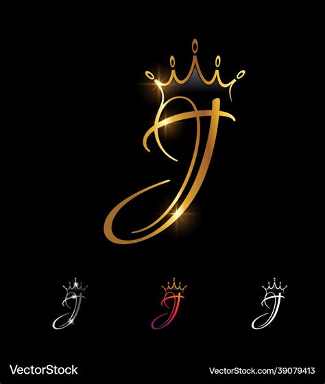 Golden Monogram Initial Crown Letter J Royalty Free Vector