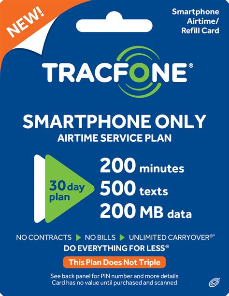 Also, if you use the promo code of the tracfone you can get a discount on your order. TracFone Smartphone Only Plan - 30 Days/200 Minutes/500 Text/200MB Data | eBay