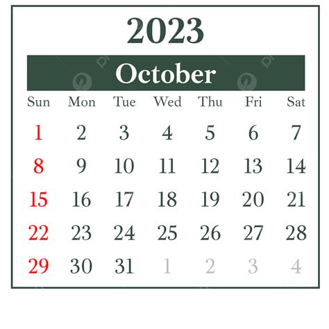 Gambar Kalender Bulan Oktober 2023 Hijau Gaya Sederhana Kalender
