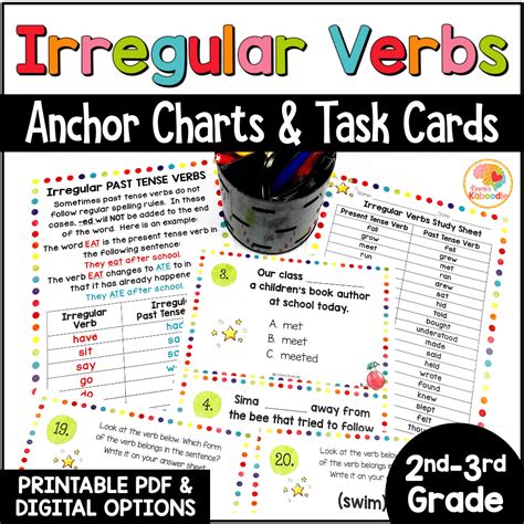 Irregular Verbs Task Cards And Anchor Charts For 2nd And 3rd Grade
