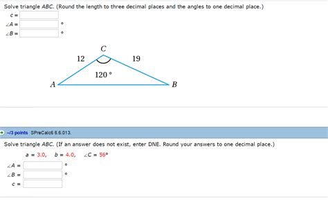 The angle opposite that side measures 80o. Solved: Solve Triangle ABC. (If An Answer Does Not Exist, ... | Chegg.com
