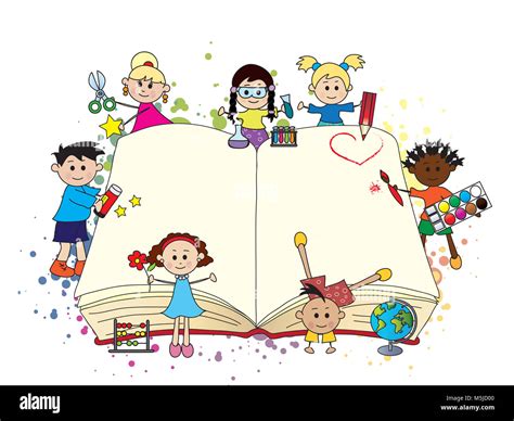 Los Niños Felices Con El Gran Libro Abierto Fotografía De Stock Alamy