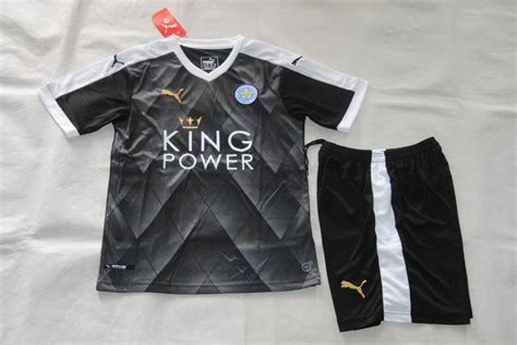 Leicester City Youth Jersey 201617 Away Black Soccer Shirt Kids Kit