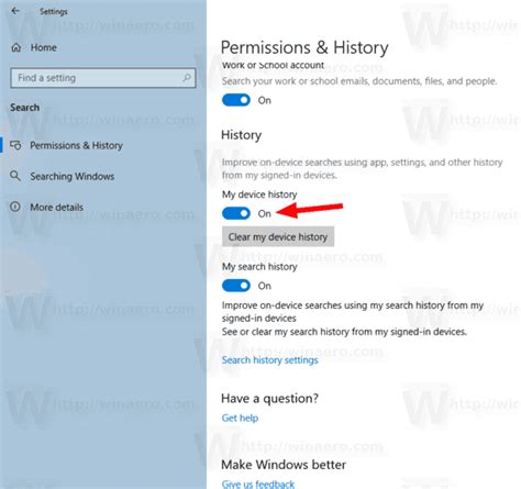 Disable Device And Search History In Windows 10
