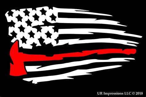 Thin Red Line Firefighter Axe Tattered Flag Decal Ur Impressions Llc