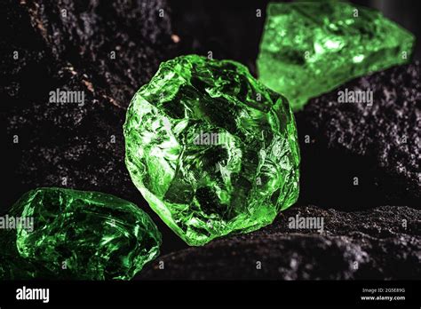 Raw Emerald Gem In Rare Stone Mine Bright Green Stone Stock Photo Alamy