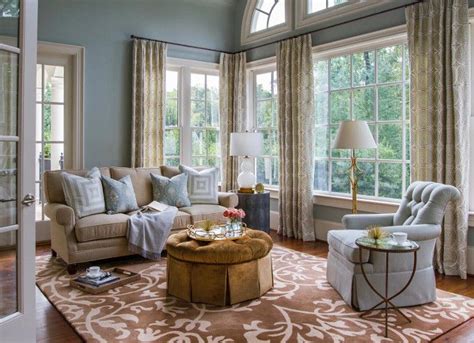 Tailored Living Room With Blue Gray Walls Painted In Benjamin Moore