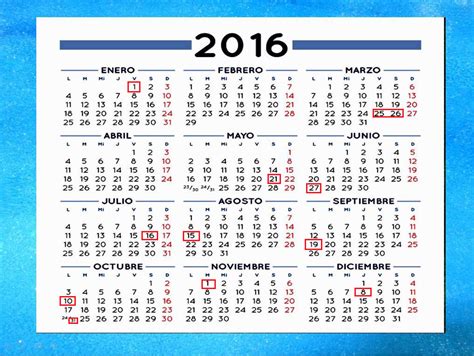 Lista 103 Foto Calendarios 2016 En Español Con Feriados Cena Hermosa