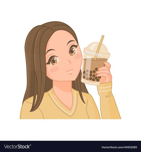 Cute Anime Girl With Bubble Tea Royalty Free Vector Image