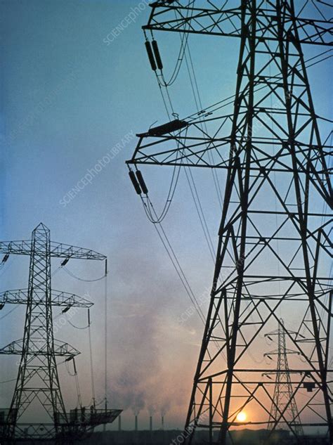 Electricity Pylons At Sunset Stock Image C0071289 Science Photo