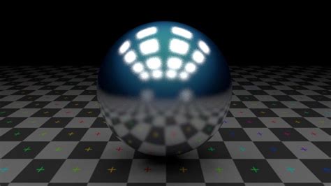 An Image Of A Ball On A Checkered Floor With Lights In The Dark Room