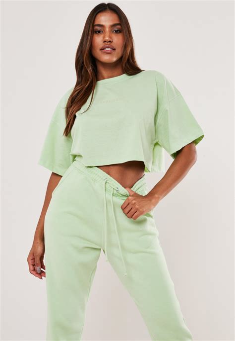 Green Missguided Drop Shoulder Oversized Crop Top | Missguided