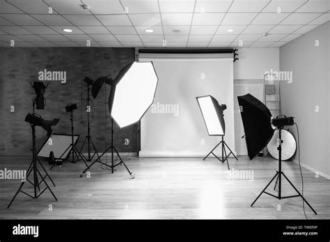 Empty Photo Studio With Lighting Equipment Stock Photo Alamy