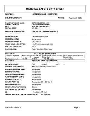 Msds For Chlorine Fill And Sign Printable Template Online