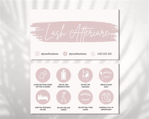 Lash Aftercare Card Template Printable Eyelash Care Cards Etsy In