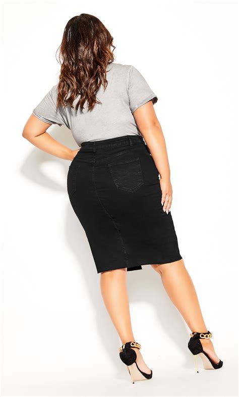 Shop Womens Plus Size Plus Size Midi Denim Skirt Black