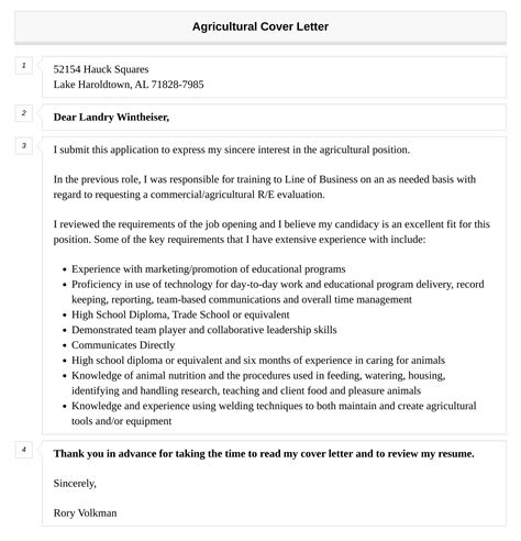 Agricultural Cover Letter Velvet Jobs