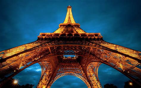 Paris At Night Eiffel Tower View From Below France Landscape Hd