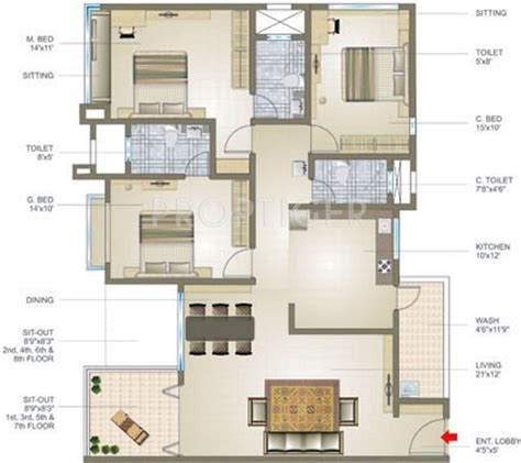 1450 Sq Ft 3 Bhk Floor Plan Image Shree Buildcon Nashik Ganesha