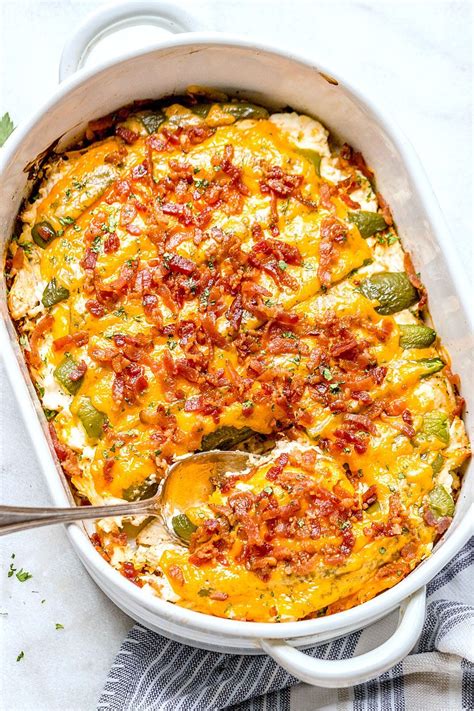 Chicken is pounded thin, and stuffed with a combination of cream cheese, chopped jalapeños, and cheddar cheese. Jalapeño Popper Chicken Casserole Recipe - Best Chicken ...