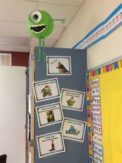 This is a fun bunch of characters that will add a whimsical touch to any monster classroom theme.the furry friends® collection will make your classroom a fun and exciting place to learn. Monsters Inc. rules wall | Disney/Pixar Classroom Theme ...