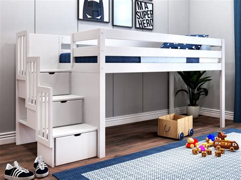 Jackpot Twin Loft Bed With Stairway White At Bunk Bed King