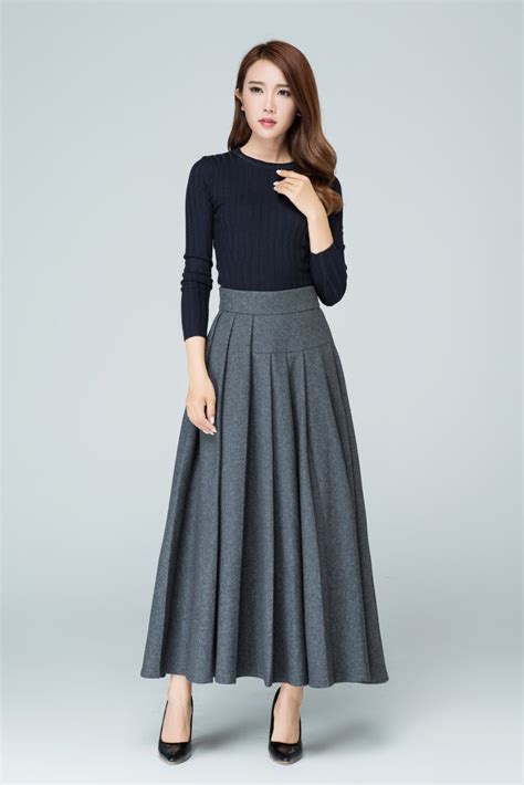 Grey Skirt Long Skirt Wool Skirt Pleated Skirt Ladies Шерстяные юбки