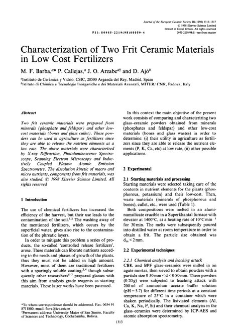 Pdf Characterization Of Two Frit Ceramic Materials In Low Cost Fertilizers