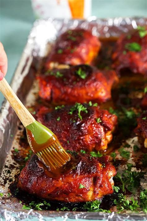Oven Baked Bbq Chicken Thighs Recipe Baked Bbq Chicken Baked Bbq