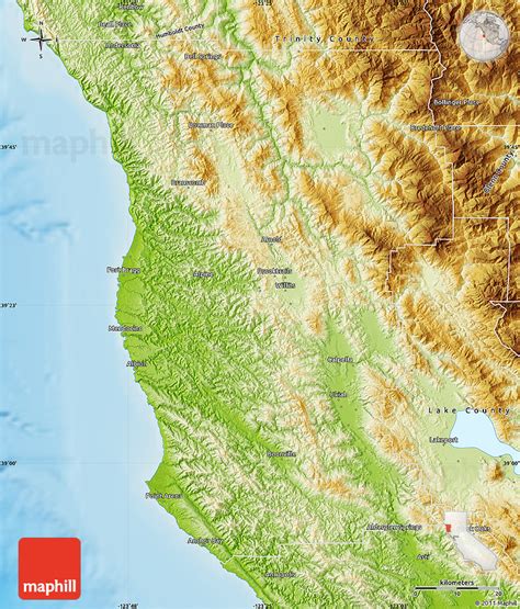 Physical Map Of Mendocino County