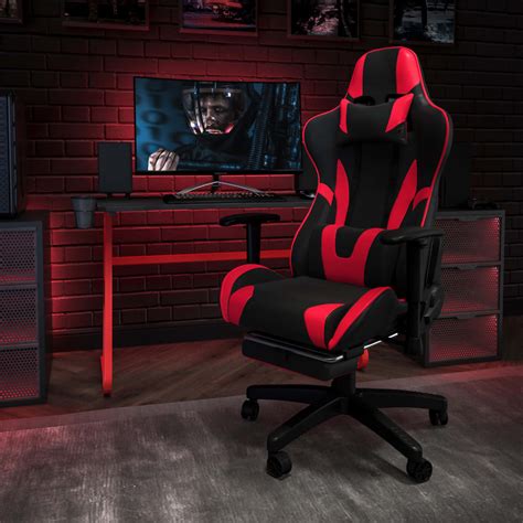 Red Gaming Desk And Redblack Footrest Reclining Gaming Chair Set With