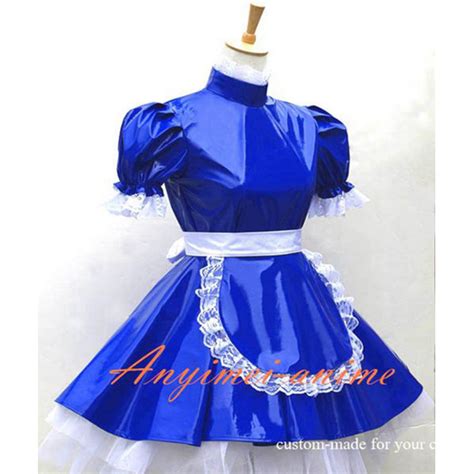 Us 84 56 French Sexy Sissy Maid Dress Blue Pvc Lockable Uniform Cosplay Costume Custom Made