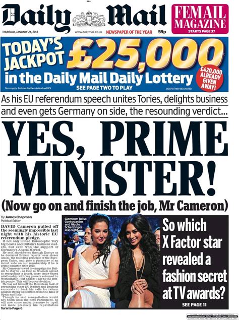 Newspaper Daily Mail United Kingdom Newspapers In United Kingdom Thursdays Edition January