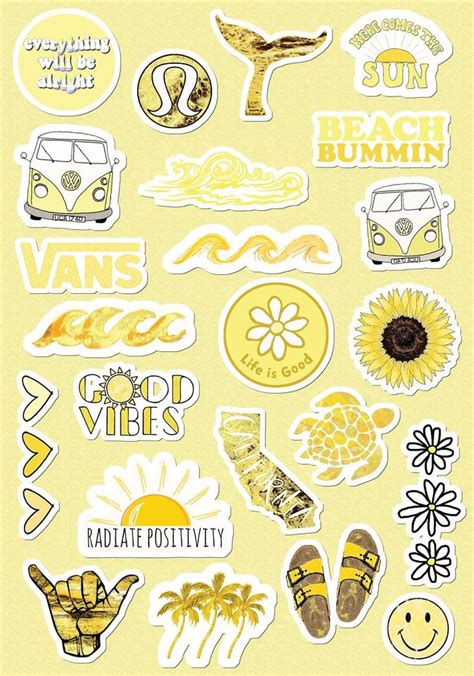 Small And Large Stickers Vsco Light Blue Yellow Pink Peachy Etsy
