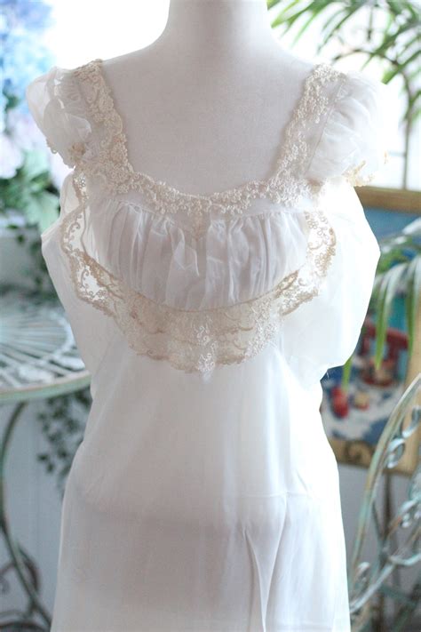1940s white deadstock forty winks nightgown nwt empire waist etsy