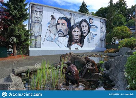 Large Native Mural In Heritage Park Chemainus Vancouver Island