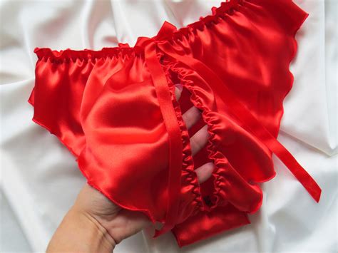Satin Crotchless Panties Red Open Lingerie Uncensored Sexy Etsy