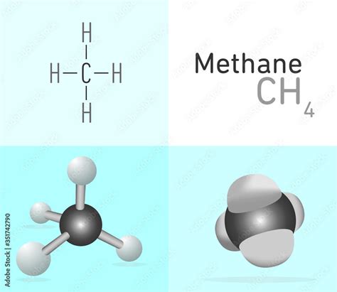 Methane Ch4 Gas Molecule Two Different Molecule Model And Chemical