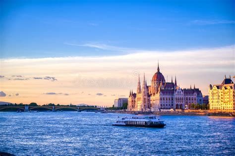 Hungarian Parliament Building Located On The Danube River In Budapest