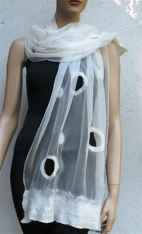 wedding scarf white silk shawl bridal scarf polka dot scarf etsy felted scarves nuno felt