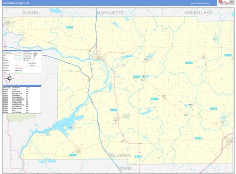 Columbia County, WI Zip Code Wall Map Basic Style by MarketMAPS - MapSales