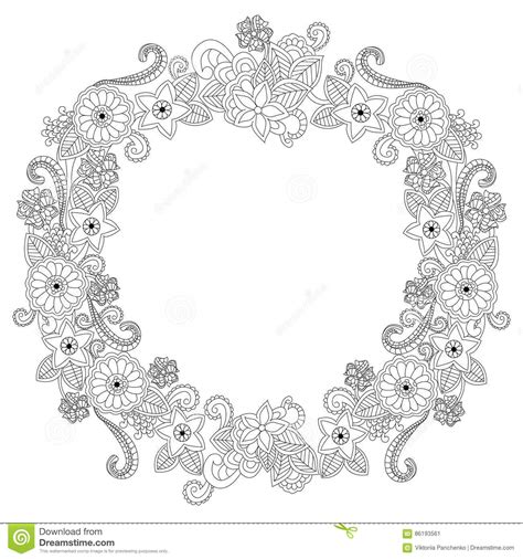 Flower Frame Oval Coloring Book Vector Illustration Stock Vector