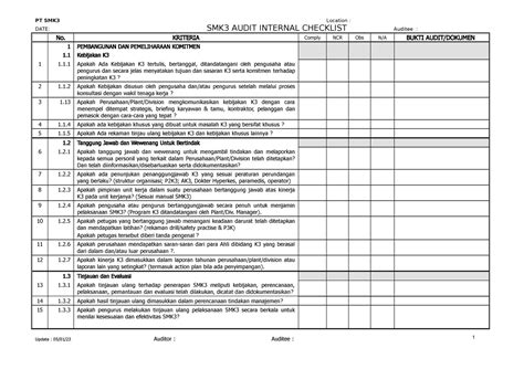 Form Check List Audit Smk3 Date Smk3 Audit Internal Checklist